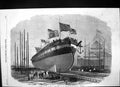 Original Old Antique Print Launch Steam Ram Frigate Resistance Millwall 1861