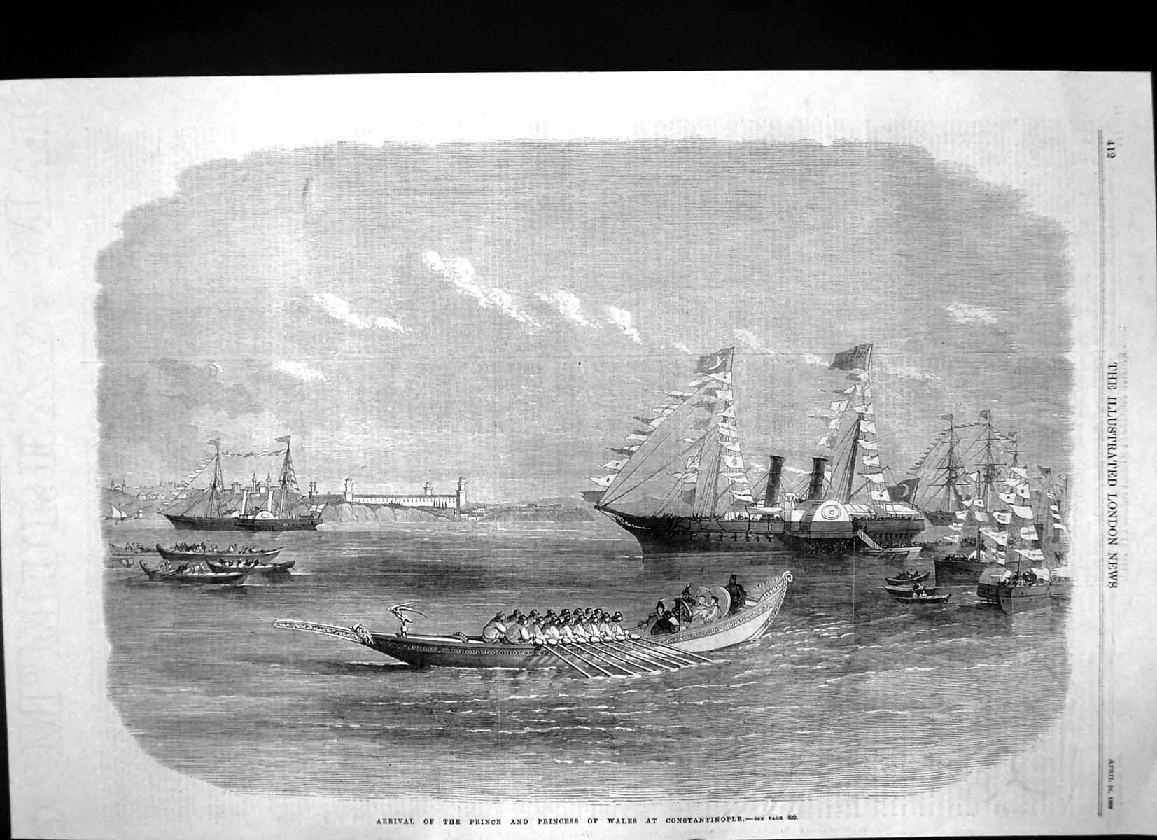 Original Old Antique Print Arrival Prince Princess Wales Constantinople 1869