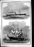 Antique Print Russian Corvette Bogatir Frigate Osliaba Gravesend Oscar 1861