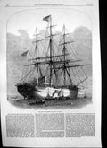 Original Old Antique Print New Double Steam-Ship Far East Millwall 1863 19th