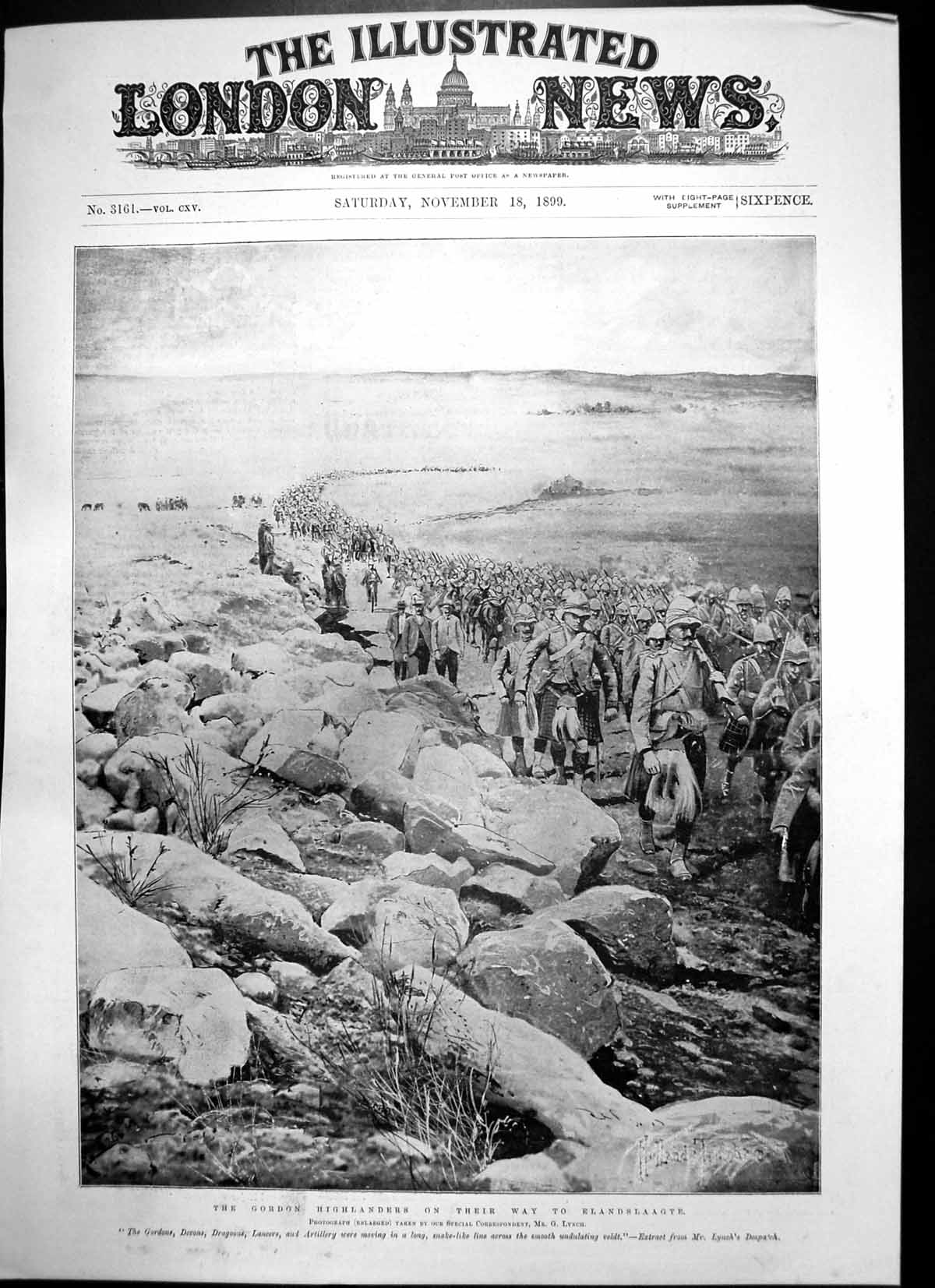 Original Old Antique Print Gordon Highlanders March Elandslaagte 1899 Victorian