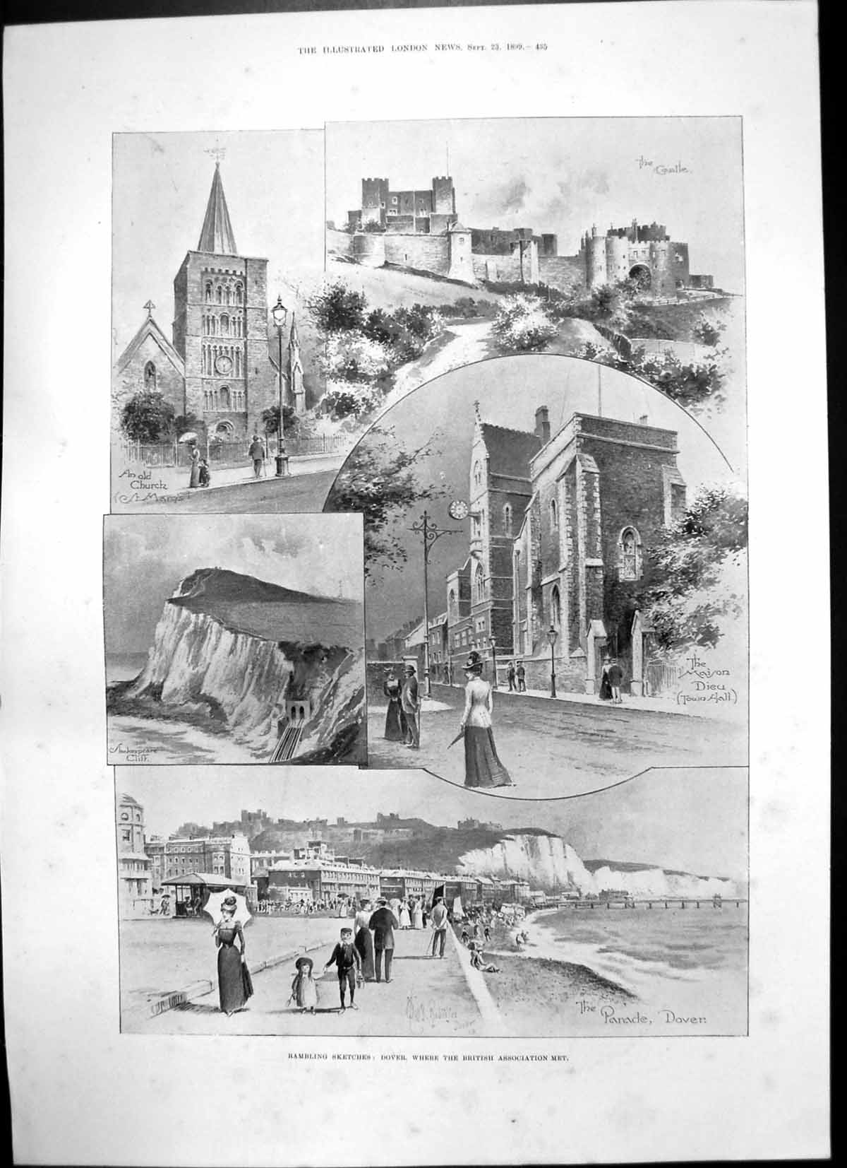 Antique Old Print Sketches Dover British Association Met Parade Castle 1899