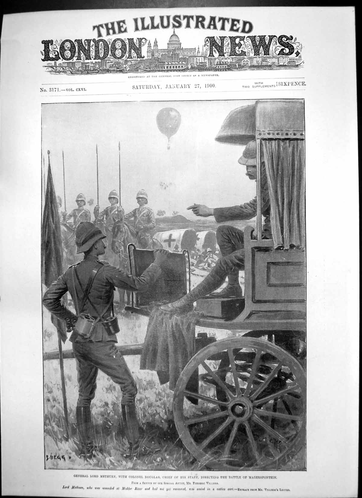 Antique Old Print Gen Lord Methuen Colonel Douglas Battle Magersfontein 1900