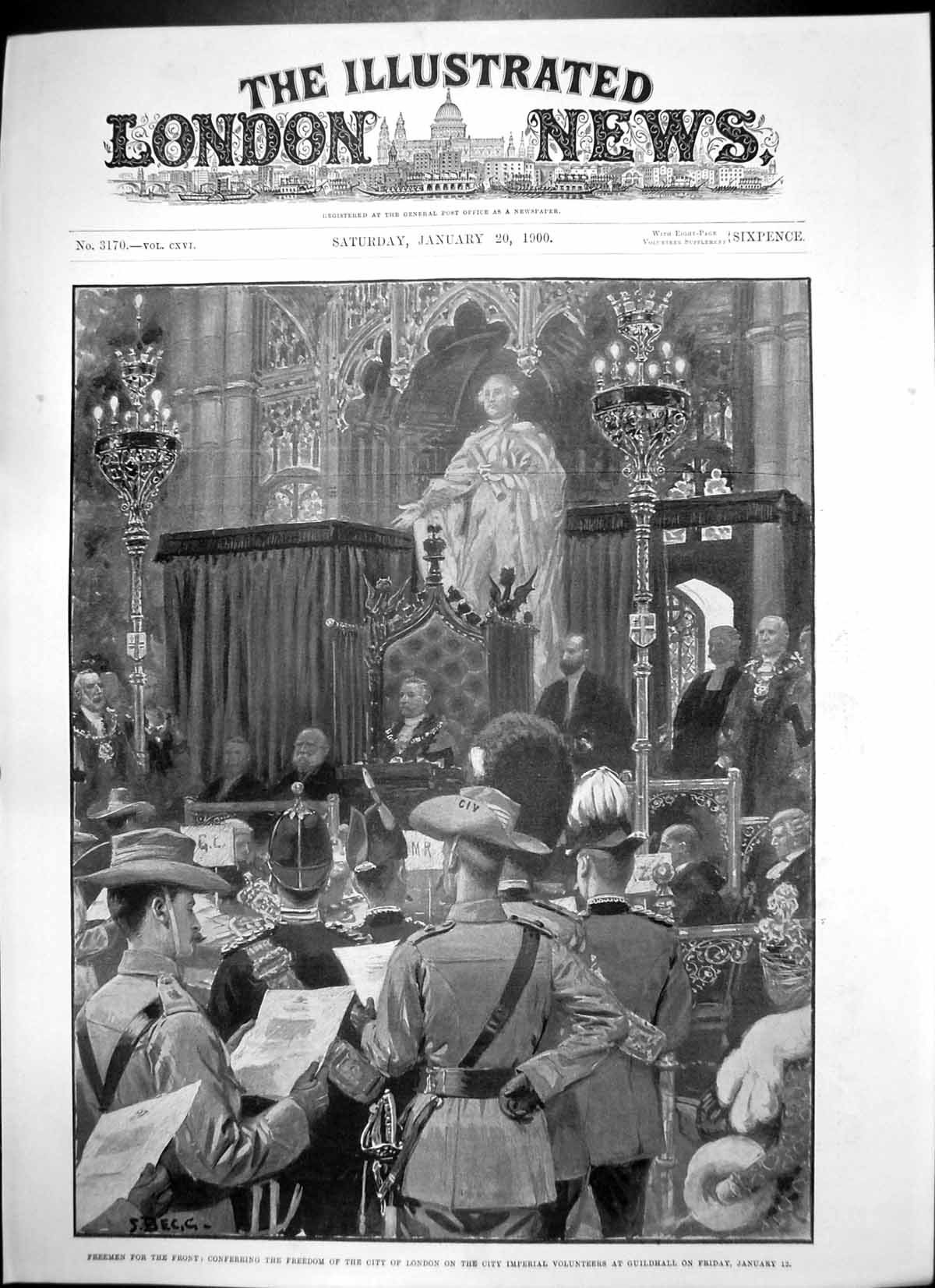 Old Antique Print Freedom City London Imperial Volunteers Guildhall 1900 20th