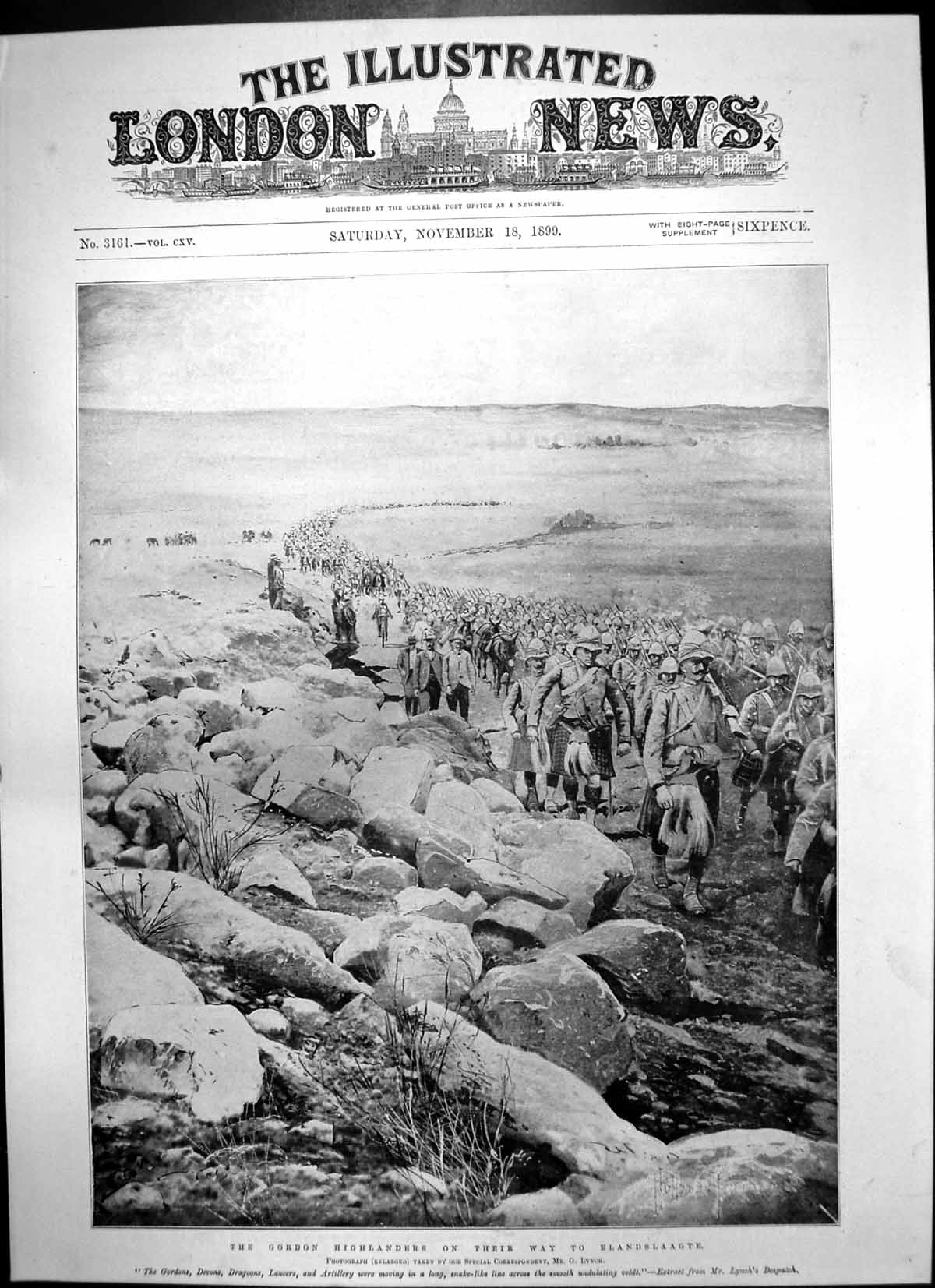 Old Antique Print Gordons Devons Dragoons Lancers March Elandslaagte 1899 19th
