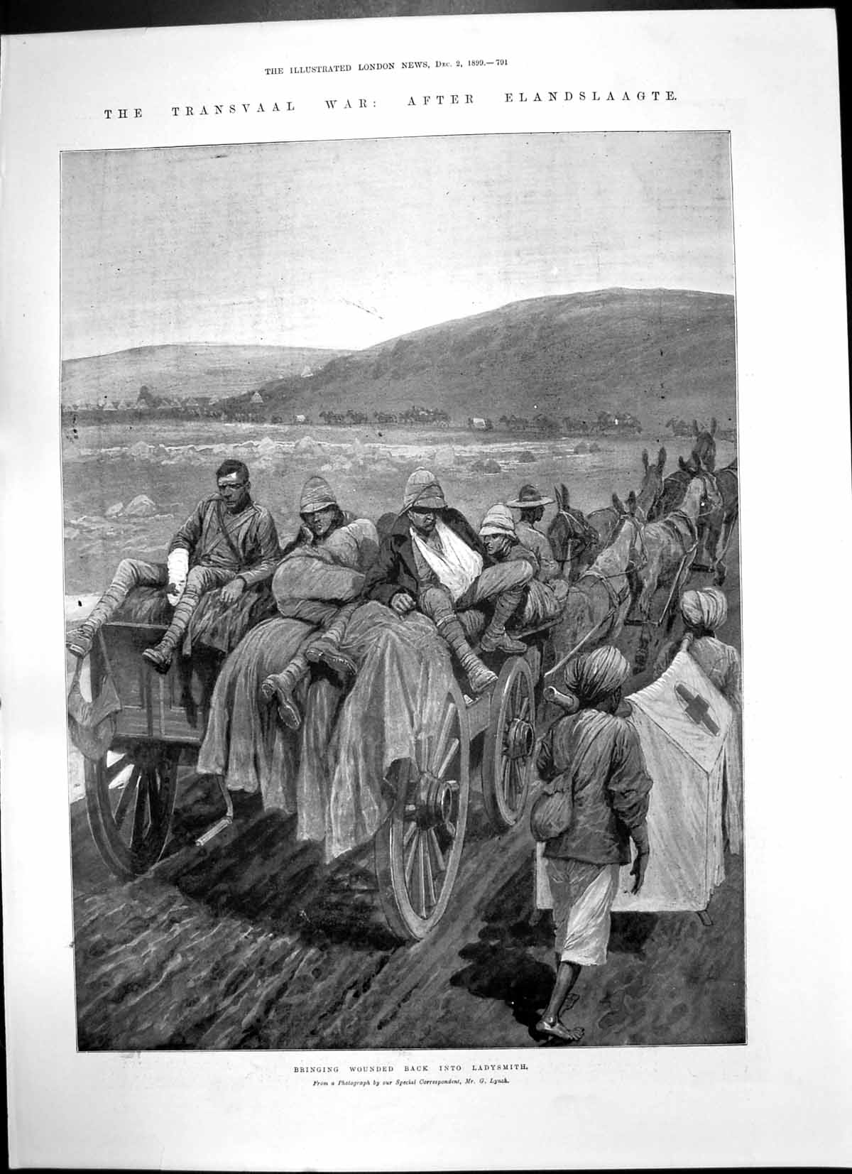 Antique Print Transvaal After Elandslaagte Bringing Wounded Ladysmith 1899 19th