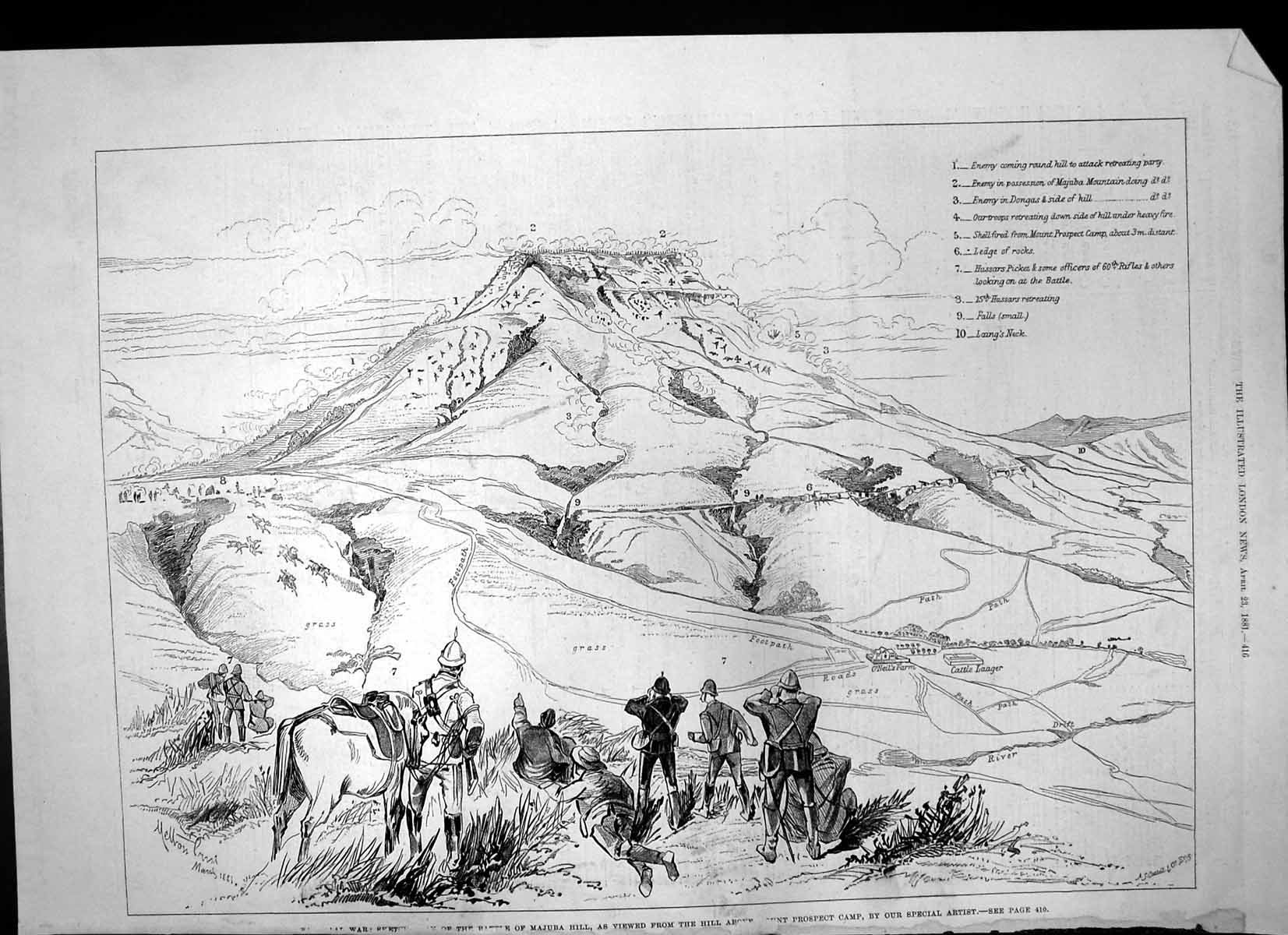 Old Antique Print Battle Majuba Hill Map Positions Enemy Laings Neck 1881 19th