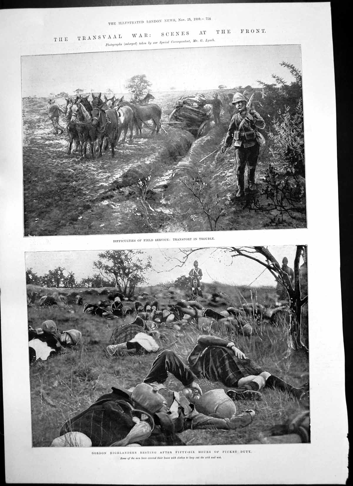 Antique Old Print Transvaal War Gordon Highlanders Rest Overturned Cart 1899