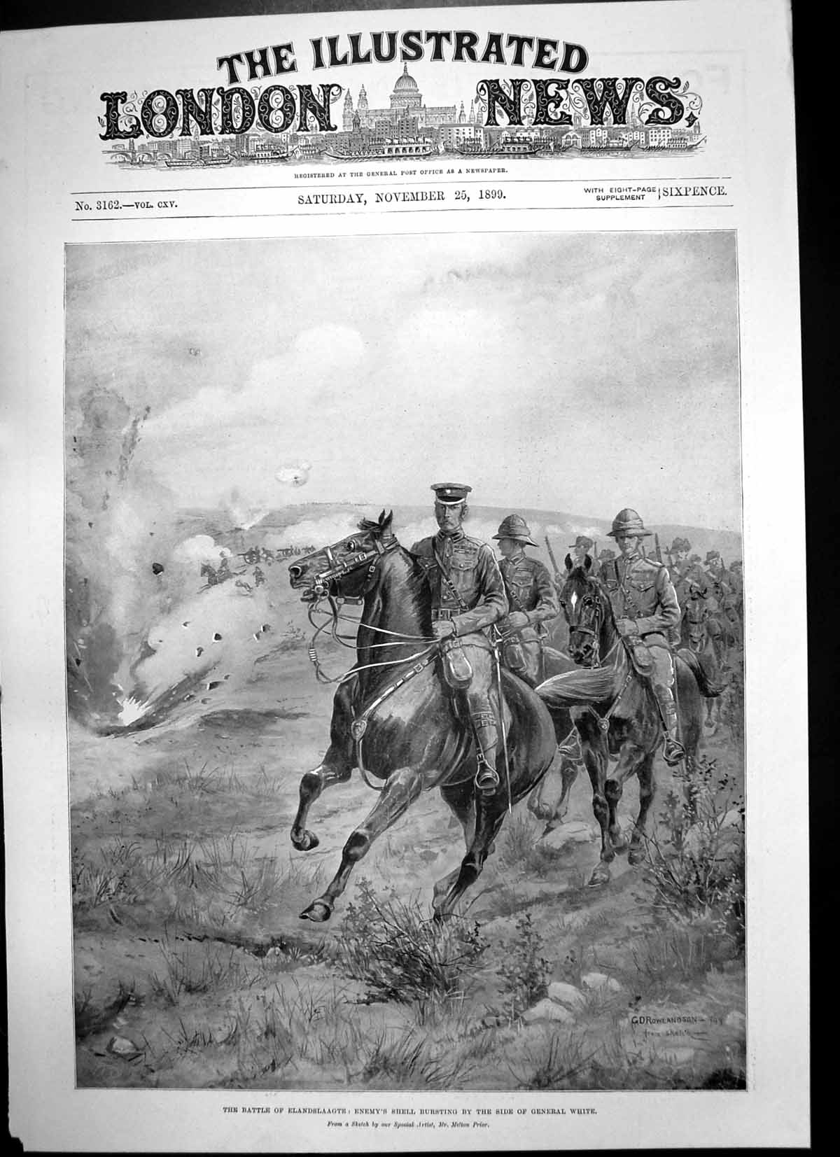 Antique Old Print Battle Elandslaagte Gen White Horseback Enemy Shell 1899 19th