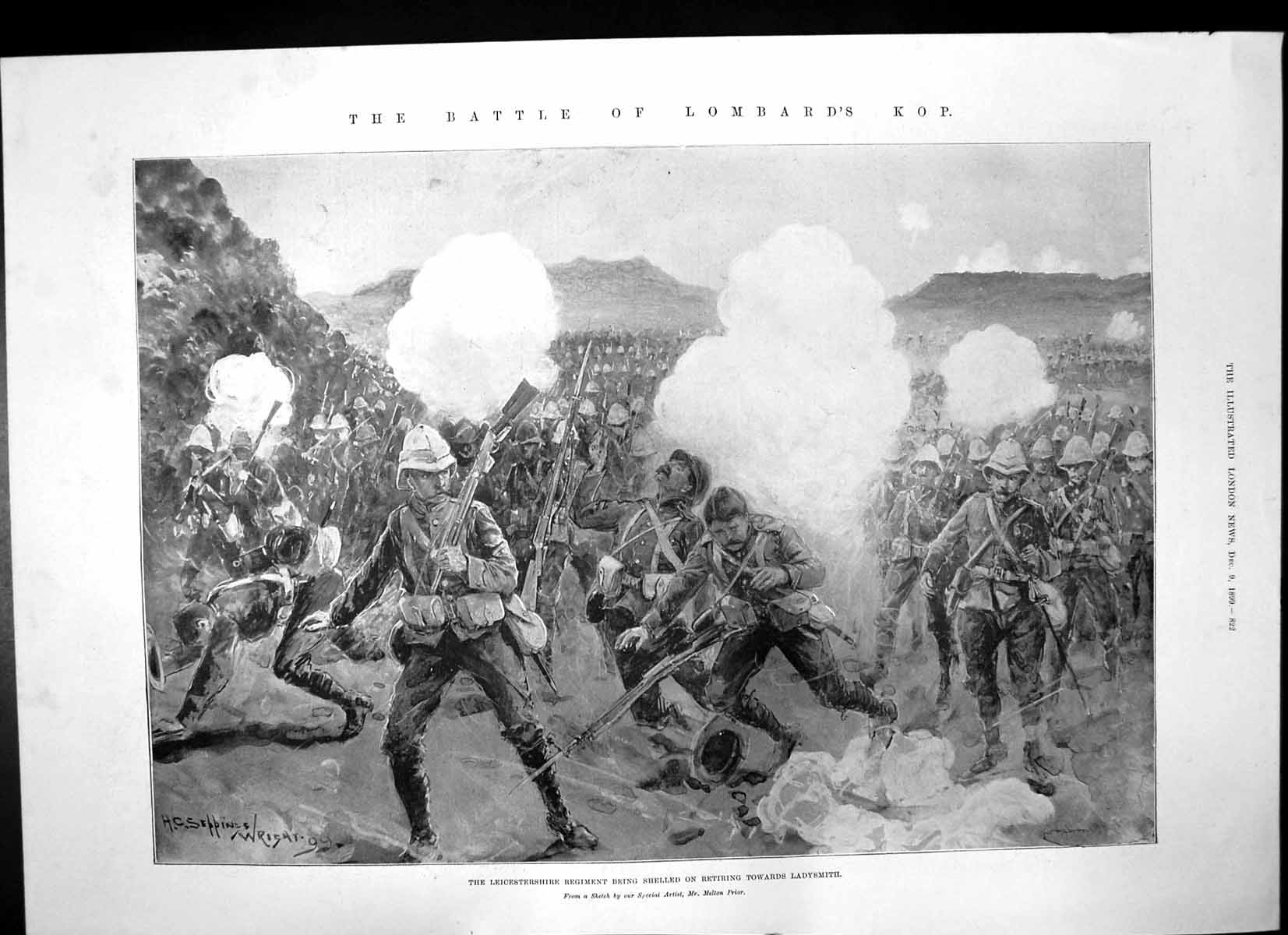 Antique Old Print Battle Lombards Kop Leicestershire Regiment Shelled 1899 19th