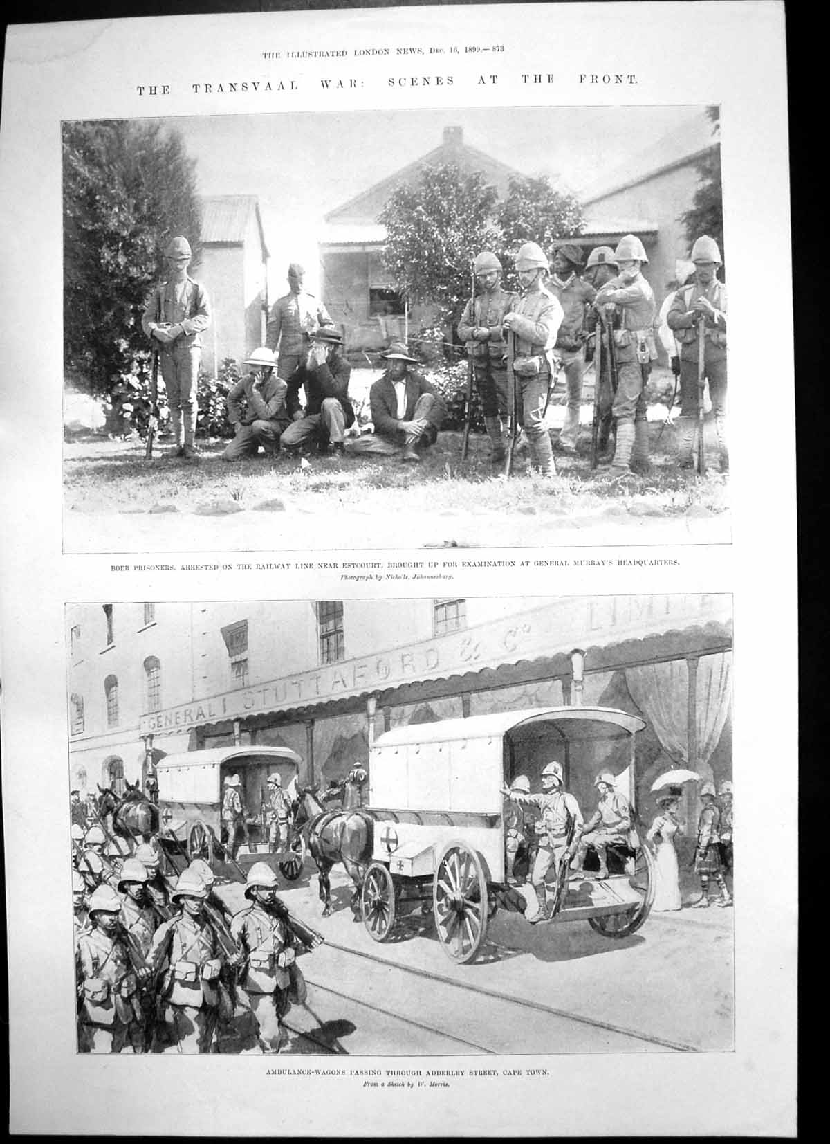 Antique Old Print Transvaal War Boer Prisoner Ambulance Wagons Cape Town1899