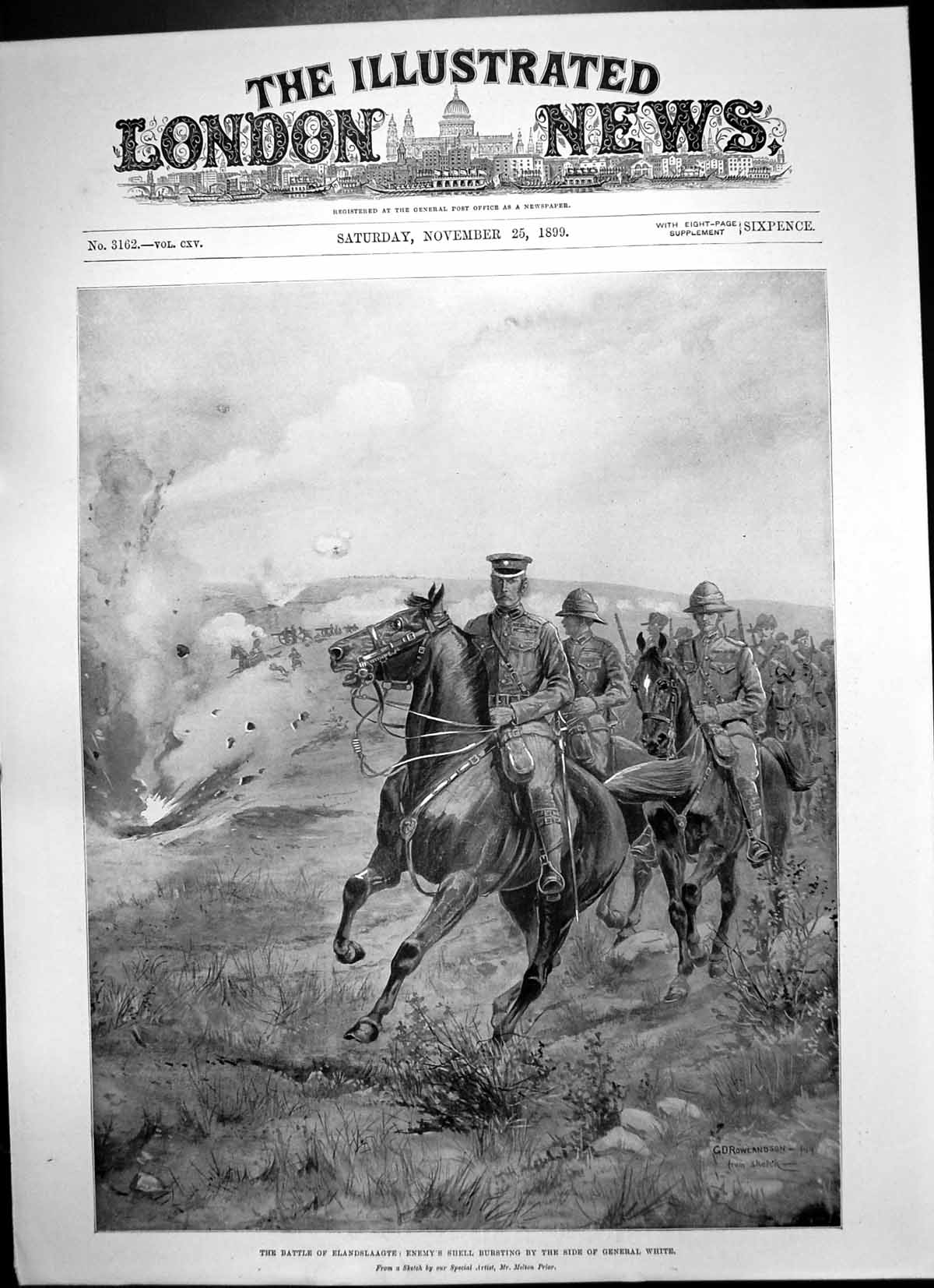 Antique Old Print Enemy Shell Bursting General White Battle Elandslaagte 1899