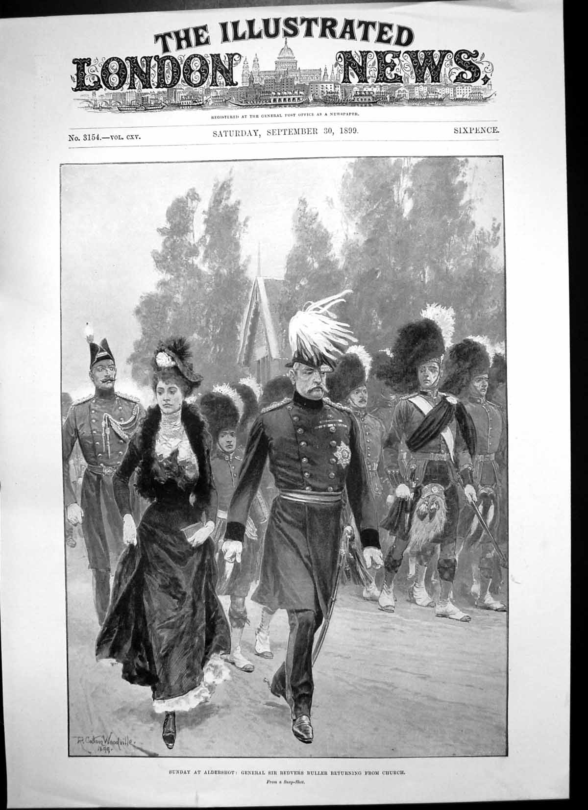 Antique Old Print Sunday Aldershot Gen Redvers Buller Returning Church 1899