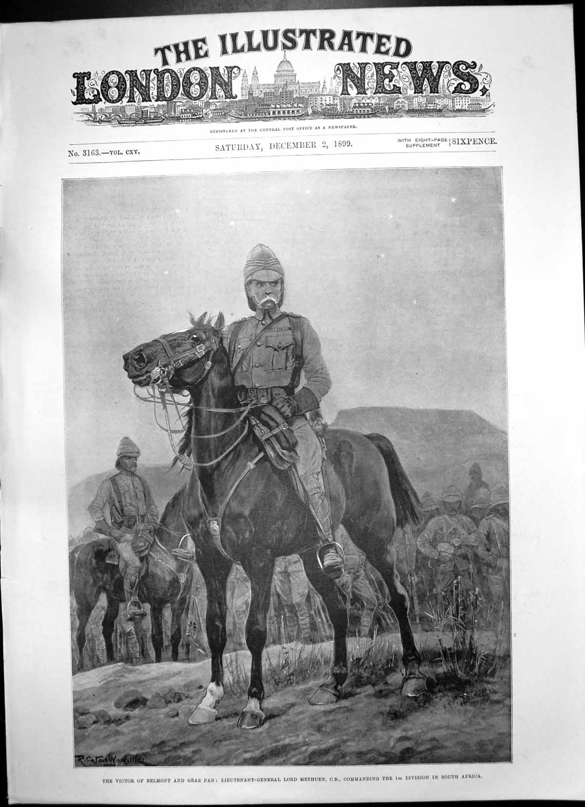 Original Old Antique Print Lieut Gen Lord Methuen Commanding South Africa 1899