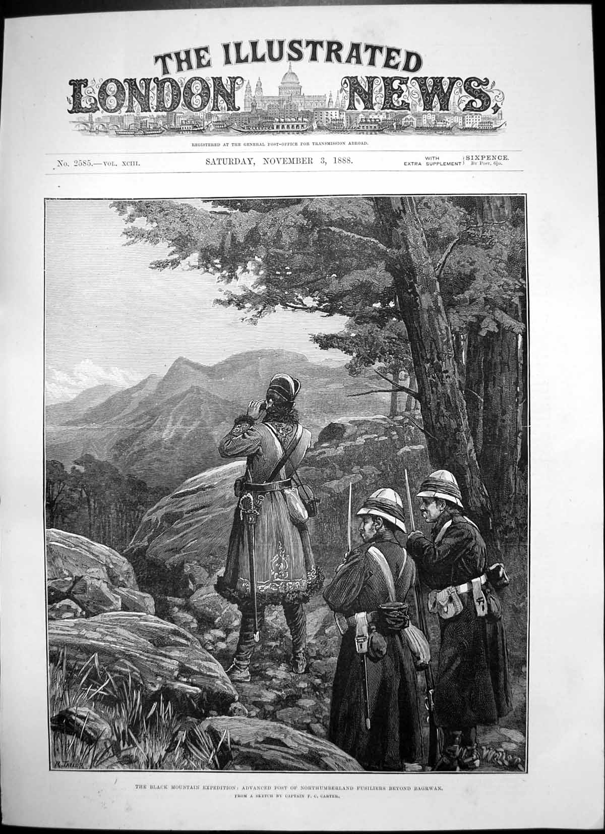 Antique Print Black Mountain Expedition Post Northumberland Fusiliers 1888 19th