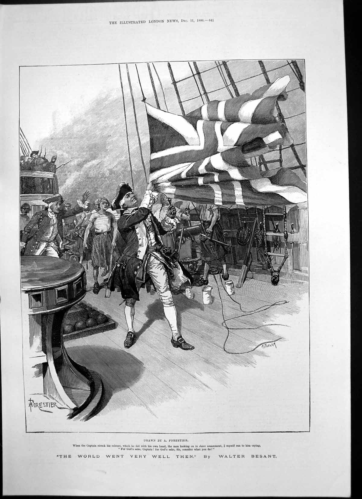 Antique Print World Went Very Well Then Captain Ship Colours W Besant 1886 19th