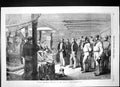Original Old Antique Print Sunday Morning Service Baltic Fleet Sailors Dog 1856