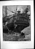 Original Old Antique Print World Went Very Well Then Escape Rope Ship Boat 1886