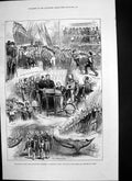 Antique Old Print Training Ship Warspite Woolwich Prince Princess Wales 1877