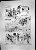 Old Antique Print Refractory Torpedo Comic Sketches Rowing Boat Ship 1899 19th