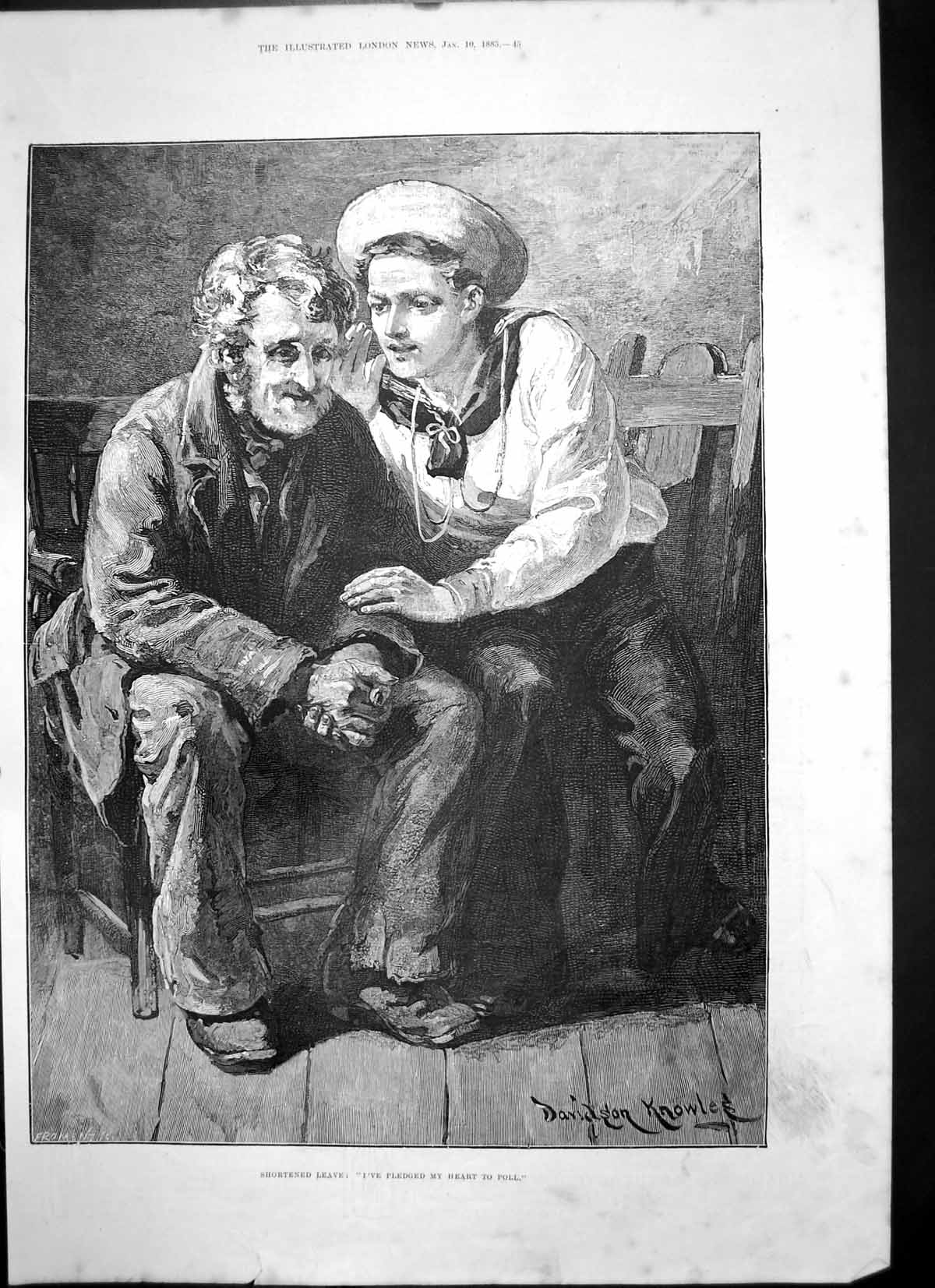 Antique Old Print Shortened Leave Ive Pledged My Heart Poll Sailor Man 1885