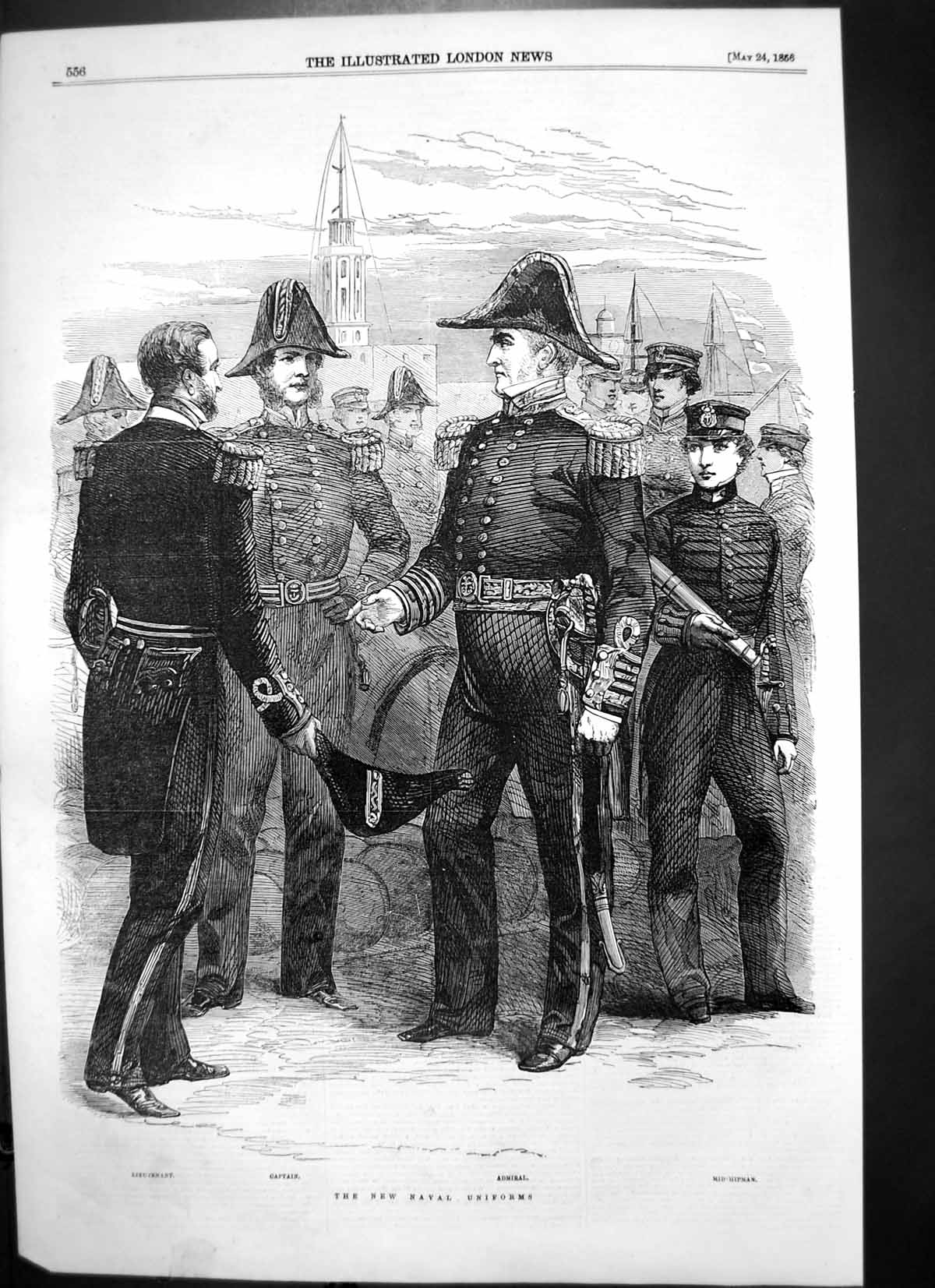 Old Antique Print Naval Men Display New Naval Uniforms Admiral Cadet 1856 19th