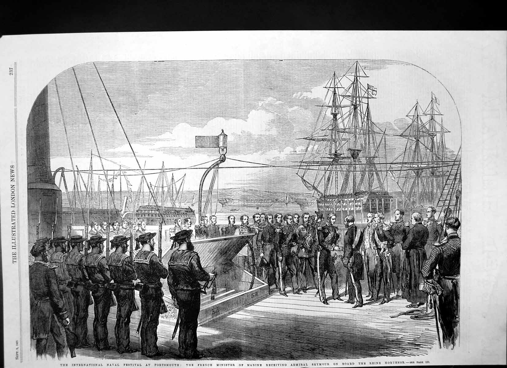 Antique Old Print Reine Hortense French Minister Marine Admiral Seymour 1865