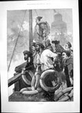 Original Old Antique Print Danger E Gascoine Stormy Sea Sailors Lifebelt 1890