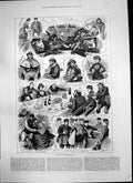 Antique Print Crossing Channel Sketches Night Passage Sick Passengers 1884 19th