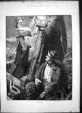 Original Old Antique Print Cheering Gleam Light Shone Sailor Small Boat 1883