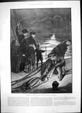 Antique Old Print Departure Colonial Visitors Last Glimpse England Ship 1886
