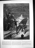 Antique Old Print Last Glimpse England Colonial Passengers Onboard Ship 1886