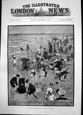 Antique Old Print Come Under These Yellow Sands A Forestier Crowds Beach 1884
