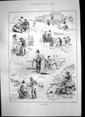 Antique Old Print Seaside Sketches Artist Painting Sweethearts Reading 1888