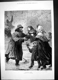 Old Antique Print Welcome Home Fisherman Return Wife Children Baby 1879 19th