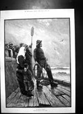 Old Antique Print Anxious Moment Julius Price Atorm Fisherman Rope 1884 19th