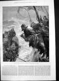 Antique Old Print Late Disasters Sea Winters Tale Trying Save Child Sea 1881