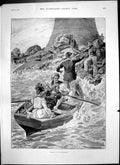 Old Antique Print Visitors Lighthouse Couple Rowing Boat Rope Thrown 1895 19th