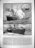 Old Print Collision Mail Steam Boats Dover Ostend Bowsprit Henriette1889 19th