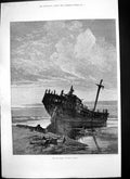Original Old Antique Print Last Voyage Mason Jackson Wreck Ship Sea 1876 19th