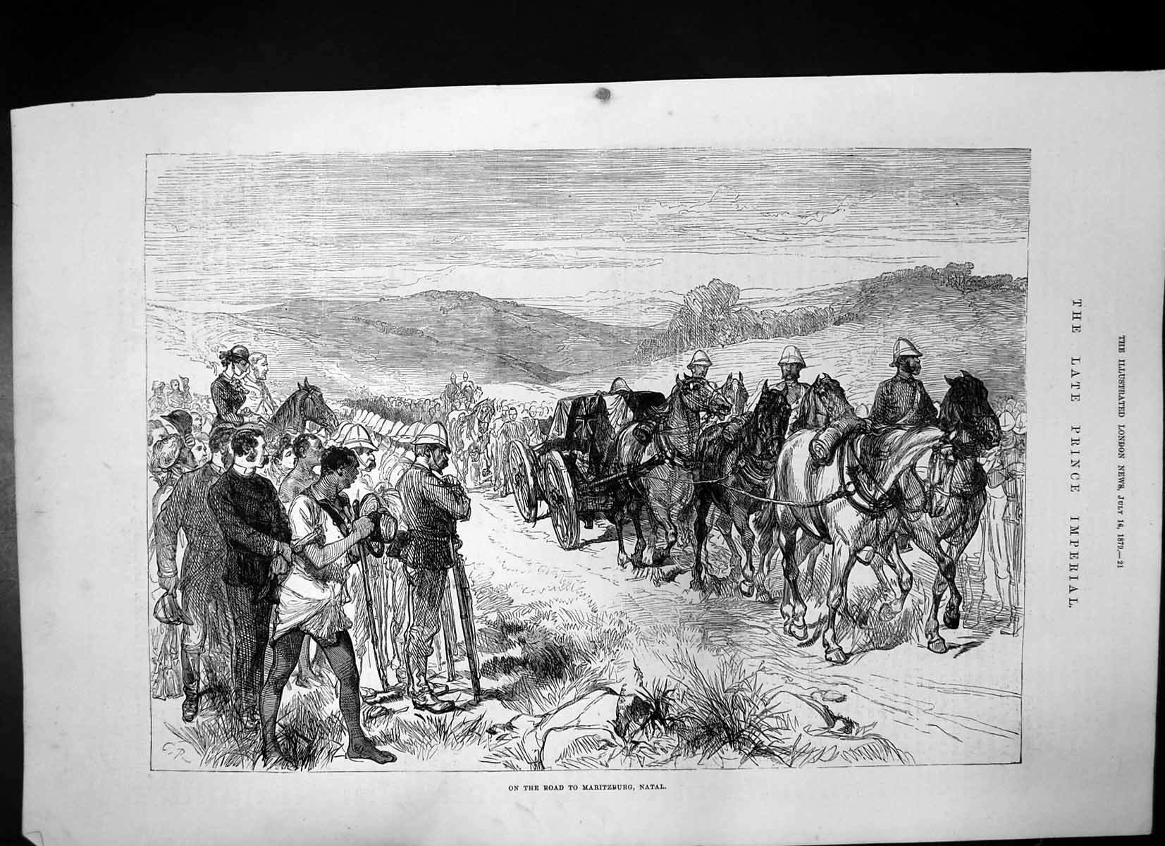 Original Old Antique Print Prince Imperials Body Road Maritzburg Natal 1879