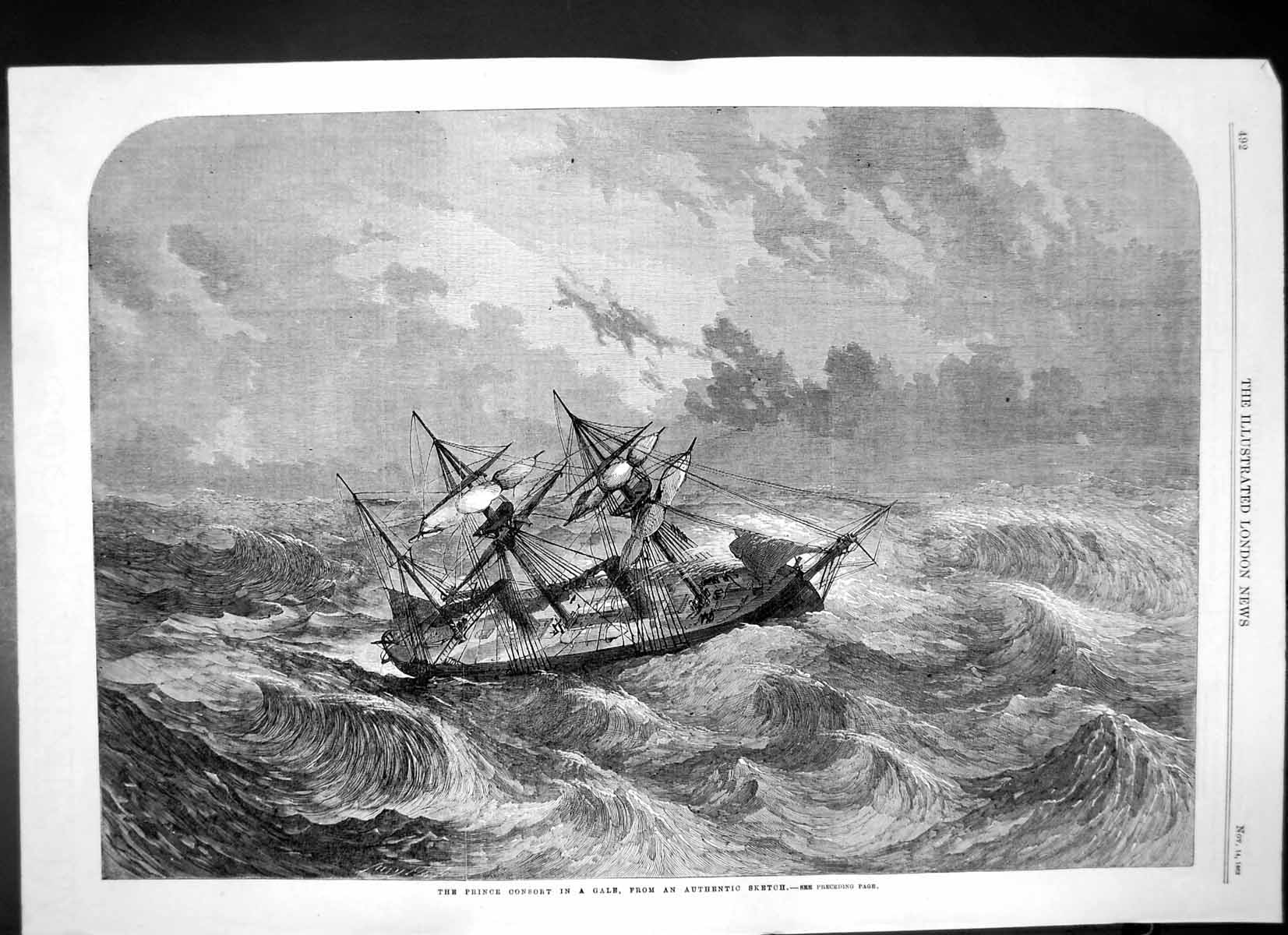 Antique Print Prince Consort Gale Iron Cased Screw Steam Frigate Storm 1863