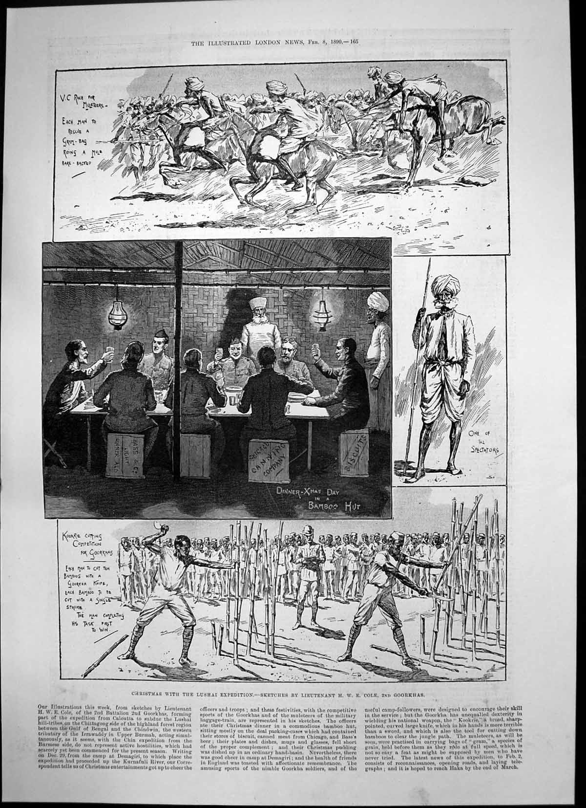 Old Antique Print Christmas With Lushia Expedition Dinner Bamboo Hut 1890 19th