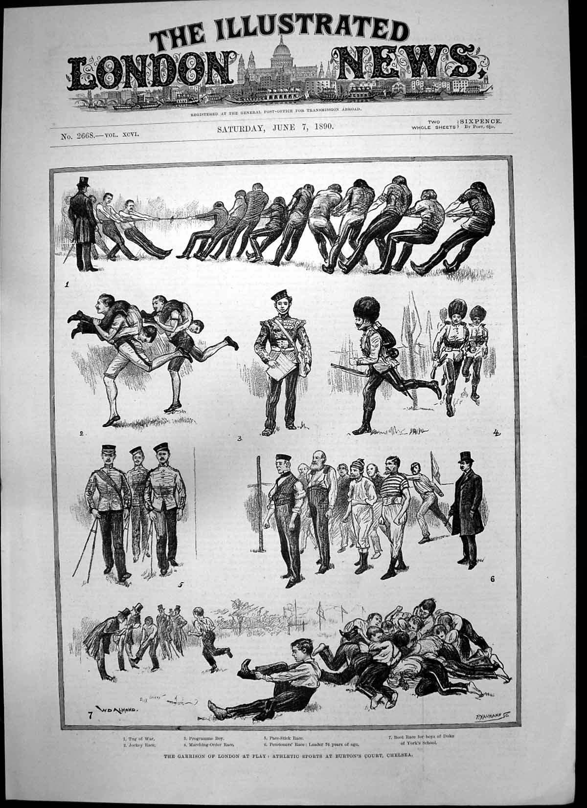 Antique Print Garrison London At Play Athletic Sports Burtons Chelsea 1890 19th