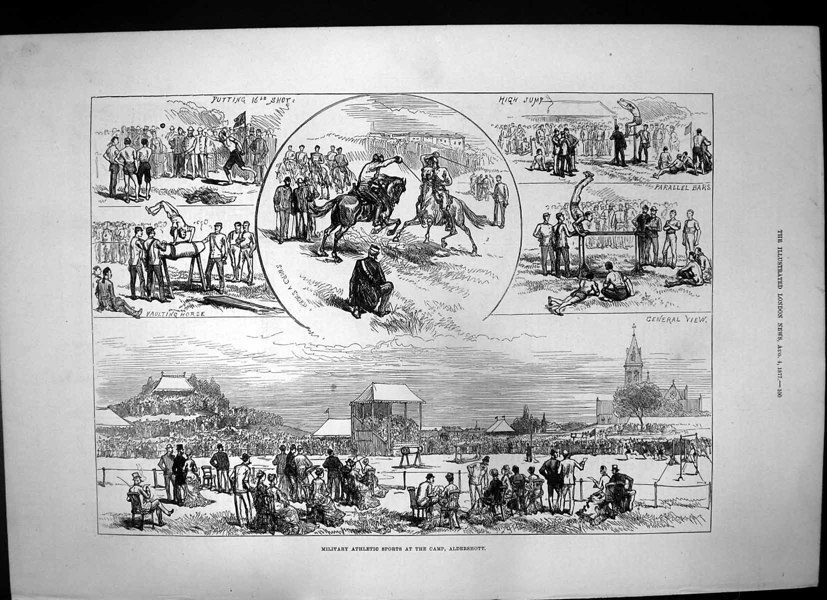 Antique Old Print Military Athletic Sports Camp Aldershot Putting Shot 1877