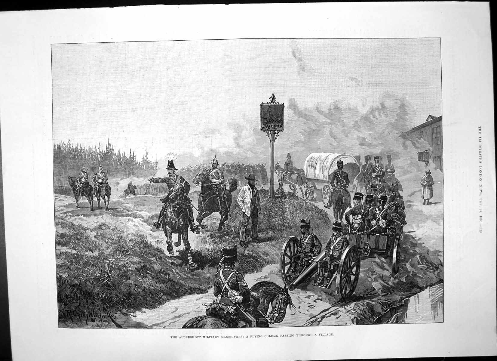 Antique Print Aldershot Military Manoeuvres Flying Column Pass Village 1886