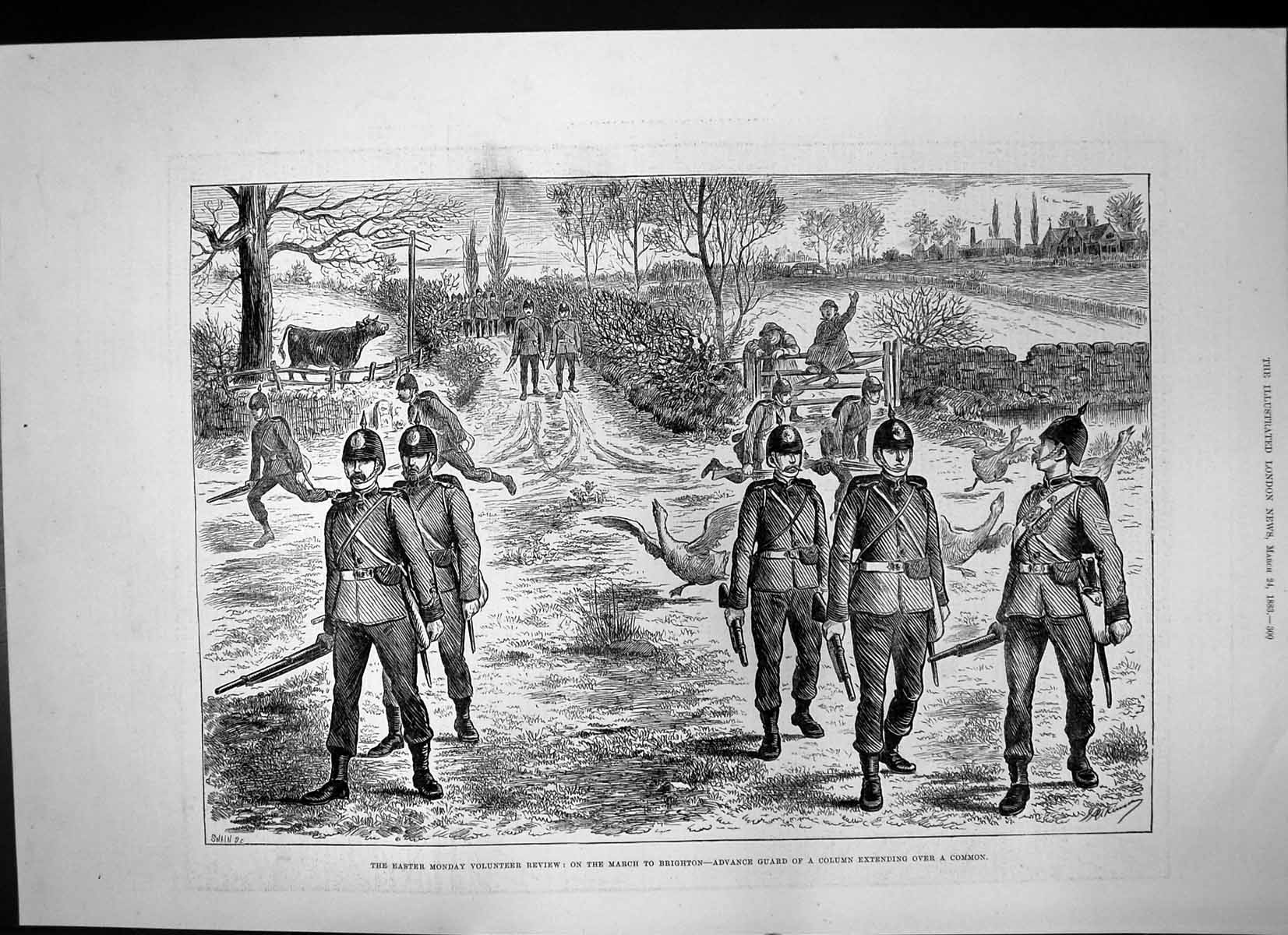 Antique Old Print Volunteer Review March Brighton Advance Guard Common 1883