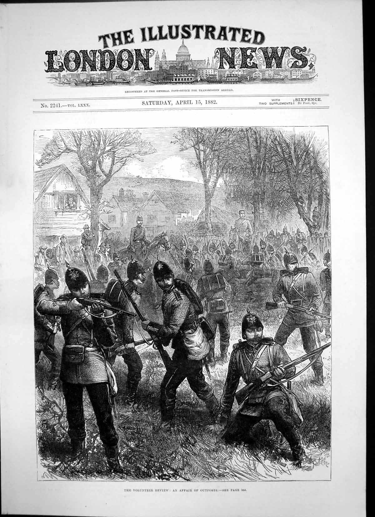 Old Antique Print Volunteer Review Affair Outposts Shooting Rifles 1882 19th