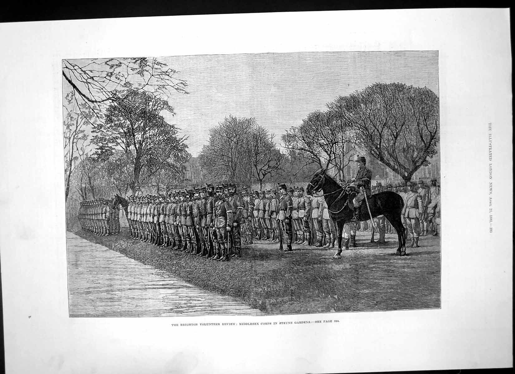 Antique Print Brighton Volunteer Review Middlesex Corps Steyne Gardens 1881