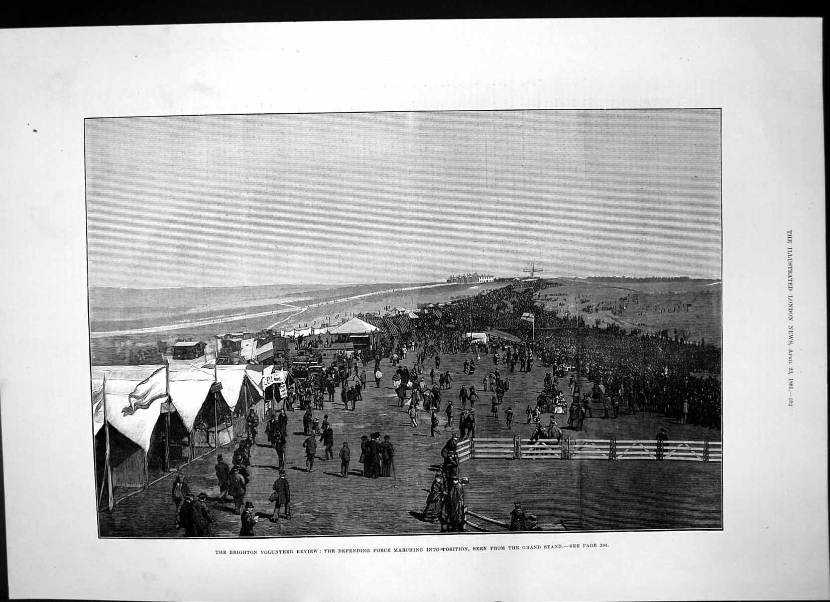 Antique Print Brighton Volunteer Review Defending Force March Position 1881